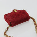 CHANEL Mini Mini Matelasse 7 Chain Shoulder Pouch Velor Red Gold CC Auth 189515-6
