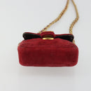 CHANEL Mini Mini Matelasse 7 Chain Shoulder Pouch Velor Red Gold CC Auth 189515-5