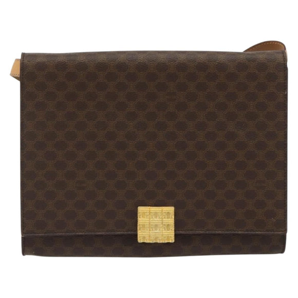 CELINE Macadam Canvas Shoulder Bag PVC Leather Brown Gold Auth 189539A