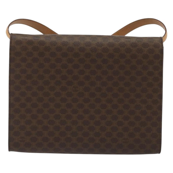 CELINE Macadam Canvas Shoulder Bag PVC Leather Brown Gold Auth 189539A