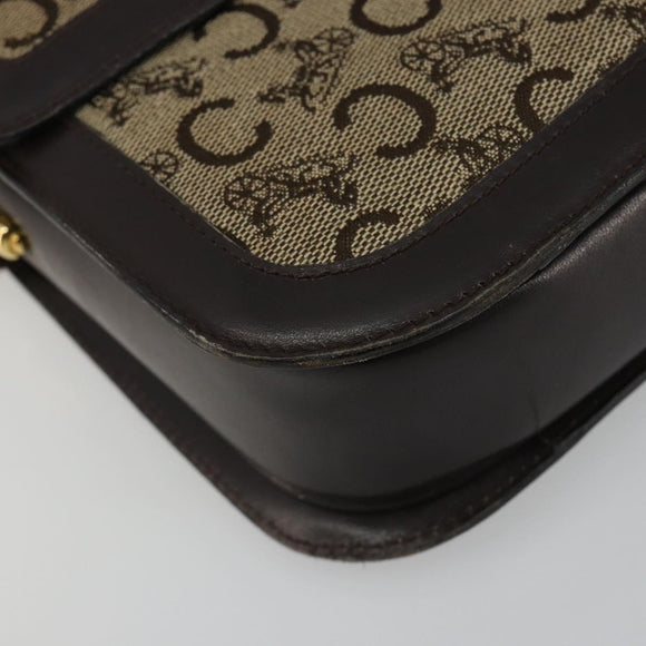 CELINE C Sulky Horse Carriage Schoudertas Canvas Beige Goud Auth 189540A