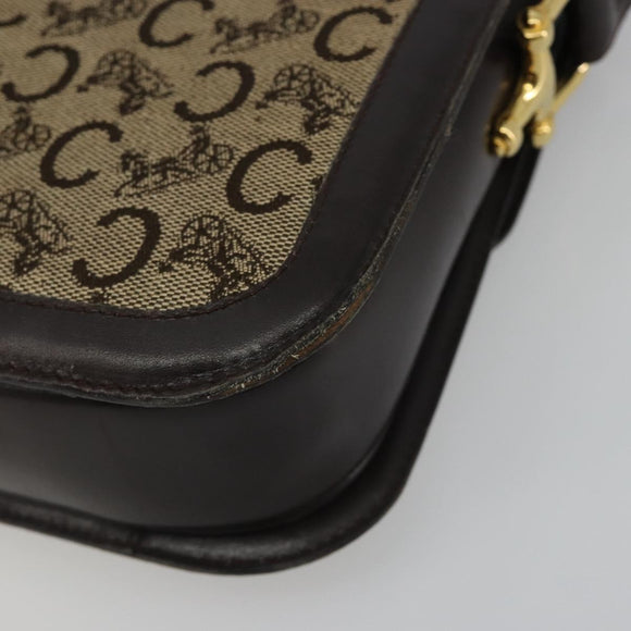 CELINE C Sulky Horse Carriage Schoudertas Canvas Beige Goud Auth 189540A