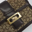 CELINE C Sulky Horse Carriage Schoudertas Canvas Beige Goud Auth 189540A-17