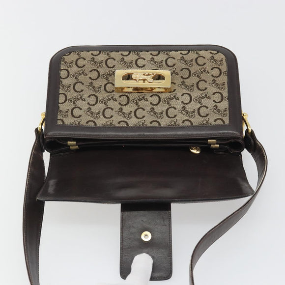 CELINE C Sulky Horse Carriage Schoudertas Canvas Beige Goud Auth 189540A