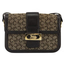 CELINE C Sulky Horse Carriage Schoudertas Canvas Beige Goud Auth 189540A-13