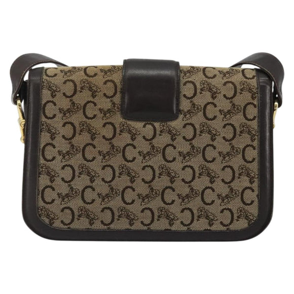 CELINE C Sulky Horse Carriage Schoudertas Canvas Beige Goud Auth 189540A