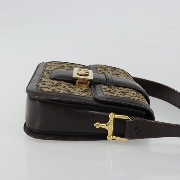 CELINE C Sulky Horse Carriage Schoudertas Canvas Beige Goud Auth 189540A
