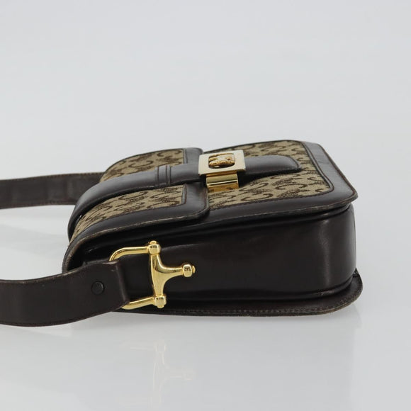 CELINE C Sulky Horse Carriage Schoudertas Canvas Beige Goud Auth 189540A