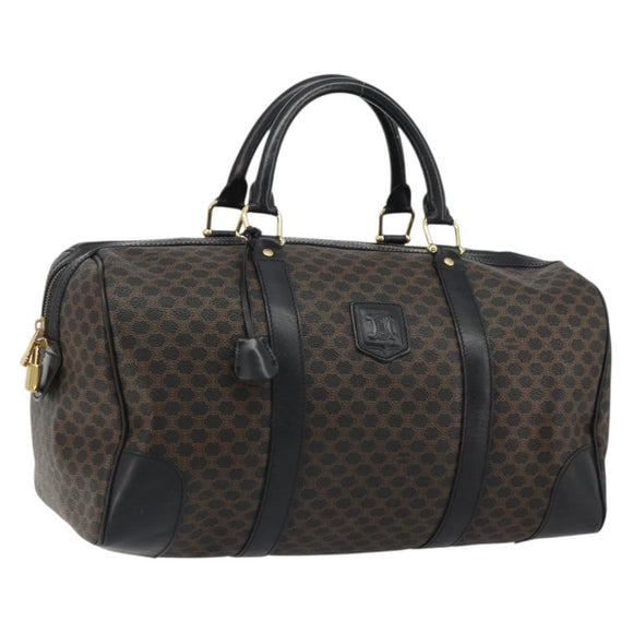CELINE Macadam Canvas Boston Bag PVC Leather Black Gold Auth 189541A