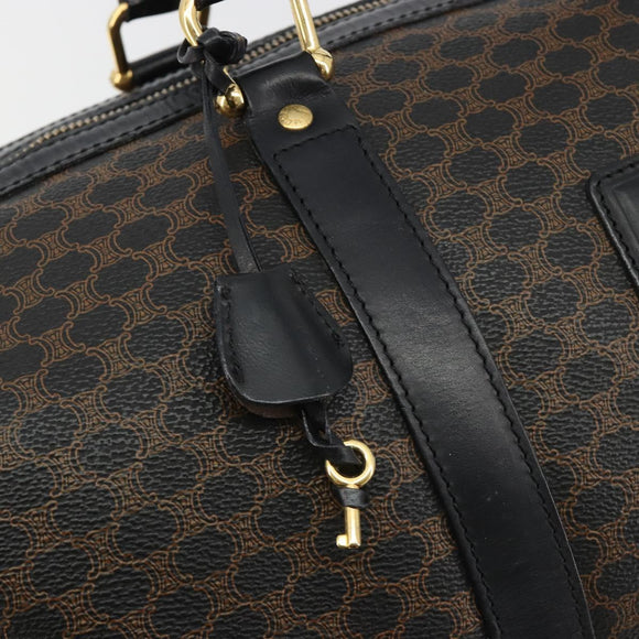 CELINE Macadam Canvas Boston Bag PVC Leather Black Gold Auth 189541A
