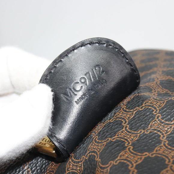 CELINE Macadam Canvas Boston Bag PVC Leather Black Gold Auth 189541A