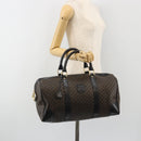 CELINE Macadam Canvas Boston Bag PVC Leather Black Gold Auth 189541A-26