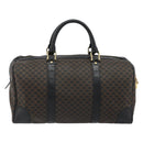 CELINE Macadam Canvas Boston Bag PVC Leather Black Gold Auth 189541A-2