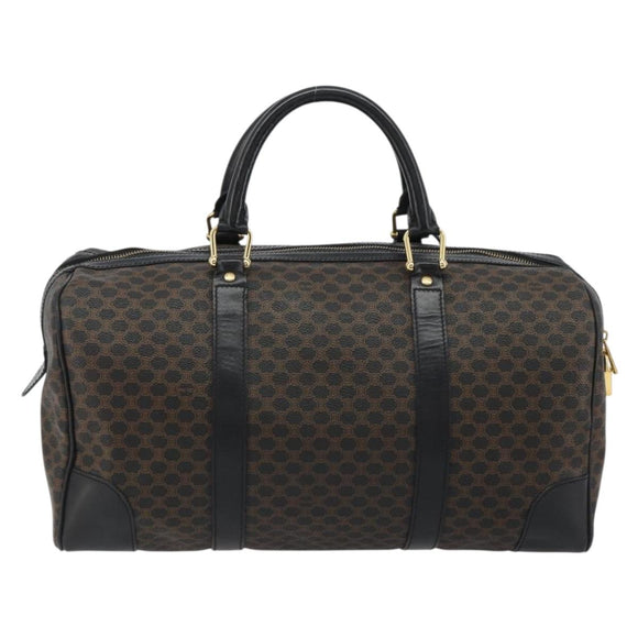 CELINE Macadam Canvas Boston Bag PVC Leather Black Gold Auth 189541A