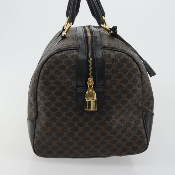 CELINE Macadam Canvas Boston Bag PVC Leather Black Gold Auth 189541A