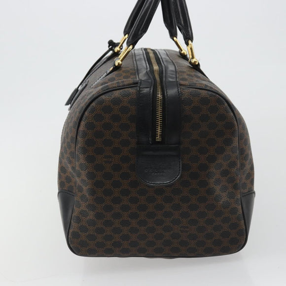 CELINE Macadam Canvas Boston Bag PVC Leather Black Gold Auth 189541A