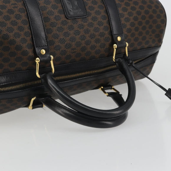 CELINE Macadam Canvas Boston Bag PVC Leather Black Gold Auth 189541A