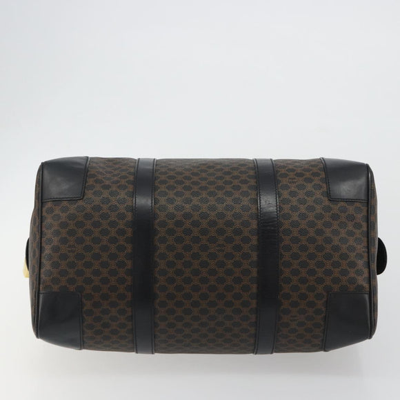 CELINE Macadam Canvas Boston Bag PVC Leather Black Gold Auth 189541A