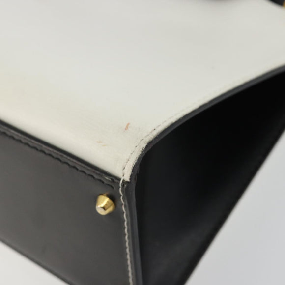 CELINE Circle Shoulder Bag Leather White Gold Auth 189542A