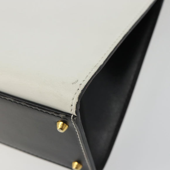 CELINE Circle Shoulder Bag Leather White Gold Auth 189542A