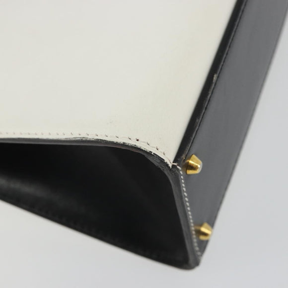 CELINE Circle Shoulder Bag Leather White Gold Auth 189542A