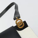 CELINE Circle Shoulder Bag Leather White Gold Auth 189542A-11