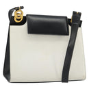 CELINE Circle Shoulder Bag Leather White Gold Auth 189542A-1