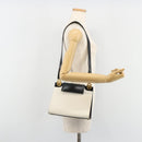 CELINE Circle Shoulder Bag Leather White Gold Auth 189542A-23