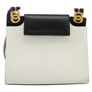 CELINE Circle Shoulder Bag Leather White Gold Auth 189542A-13