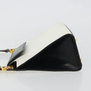 CELINE Circle Shoulder Bag Leather White Gold Auth 189542A-4