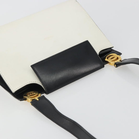 CELINE Circle Shoulder Bag Leather White Gold Auth 189542A