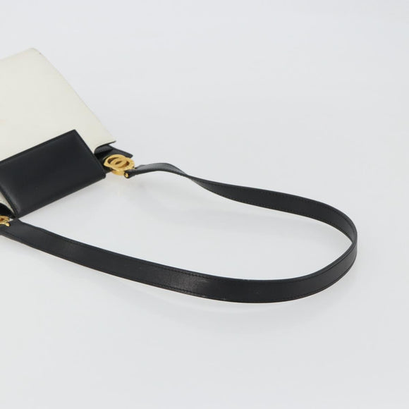 CELINE Circle Shoulder Bag Leather White Gold Auth 189542A