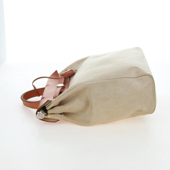 HERMES Herbag A Dos Backpack Canvas 2way Beige Silver Auth 189543