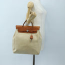 HERMES Herbag A Dos Backpack Canvas 2way Beige Silver Auth 189543-43
