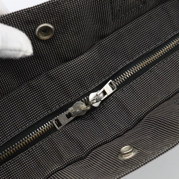 HERMES Her Line MM Hand Bag Canvas Gray Silver Auth 189544