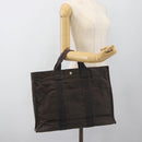 HERMES Her Line MM Hand Bag Canvas Gray Silver Auth 189544-19
