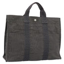 HERMES Her Line MM Hand Bag Canvas Gray Silver Auth 189544-1