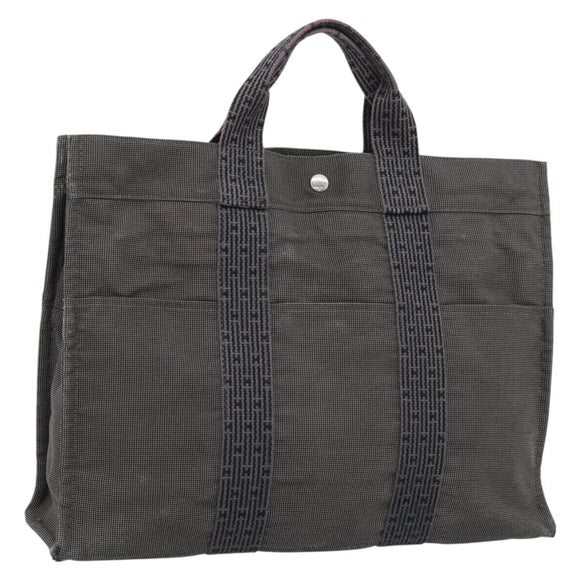 HERMES Her Line MM Hand Bag Canvas Gray Silver Auth 189544