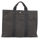 HERMES Her Line MM Hand Bag Canvas Gray Silver Auth 189544-13