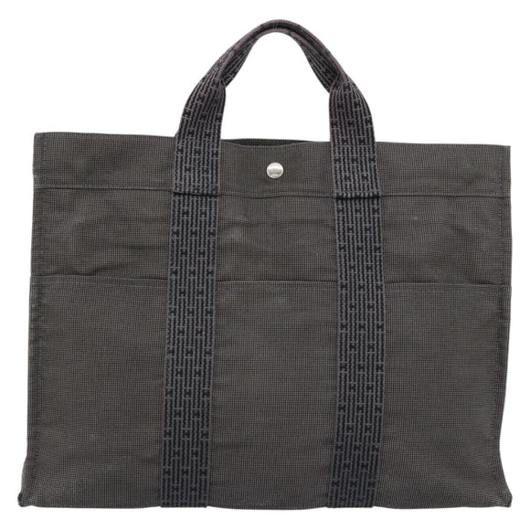 HERMES Her Line MM Hand Bag Canvas Gray Silver Auth 189544
