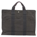 HERMES Her Line MM Hand Bag Canvas Gray Silver Auth 189544-2