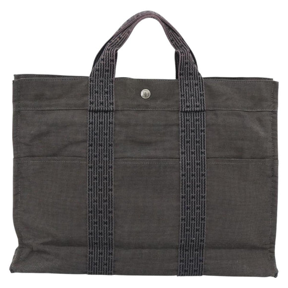 HERMES Her Line MM Hand Bag Canvas Gray Silver Auth 189544