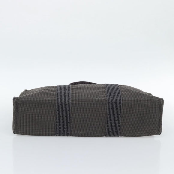 HERMES Her Line MM Hand Bag Canvas Gray Silver Auth 189544