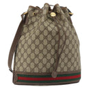 GUCCI GG Supreme Web Sherry Line Bag PVC Beige Gold 001 58 6354 Auth 189545A-1