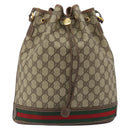 GUCCI GG Supreme Web Sherry Line Bag PVC Beige Gold 001 58 6354 Auth 189545A-2