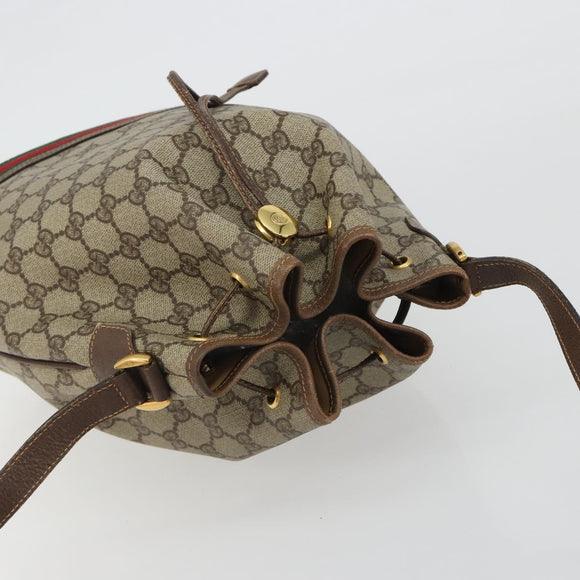 GUCCI GG Supreme Web Sherry Line Bag PVC Beige Gold 001 58 6354 Auth 189545A