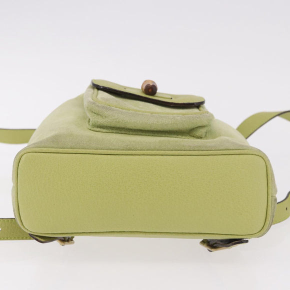 GUCCI Bamboo Backpack Suede Green Gold 003 8030 Auth 189546A