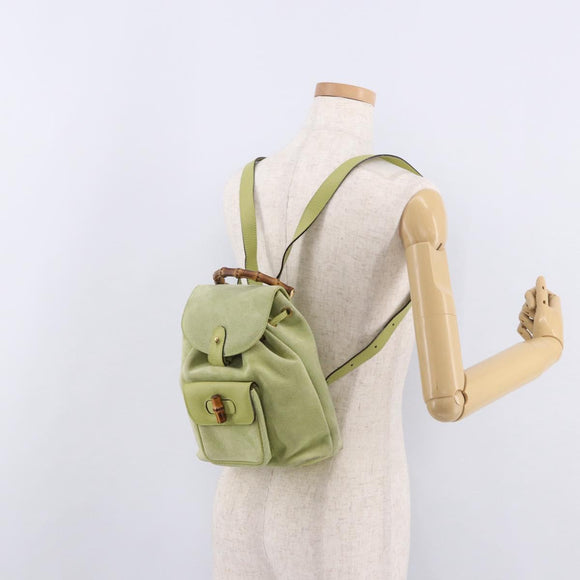GUCCI Bamboo Backpack Suede Green Gold 003 8030 Auth 189546A