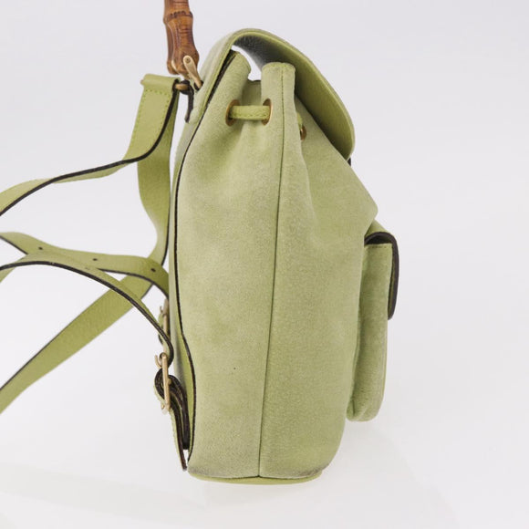 GUCCI Bamboo Backpack Suede Green Gold 003 8030 Auth 189546A