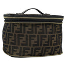 FENDI Zucca Canvas Vanity Hand Bag Black Brown Auth 189549-1